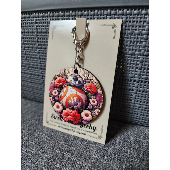 BB-8 Star Wars Floral Fan Art Keychain Bag Clip - Picture 3 of 3